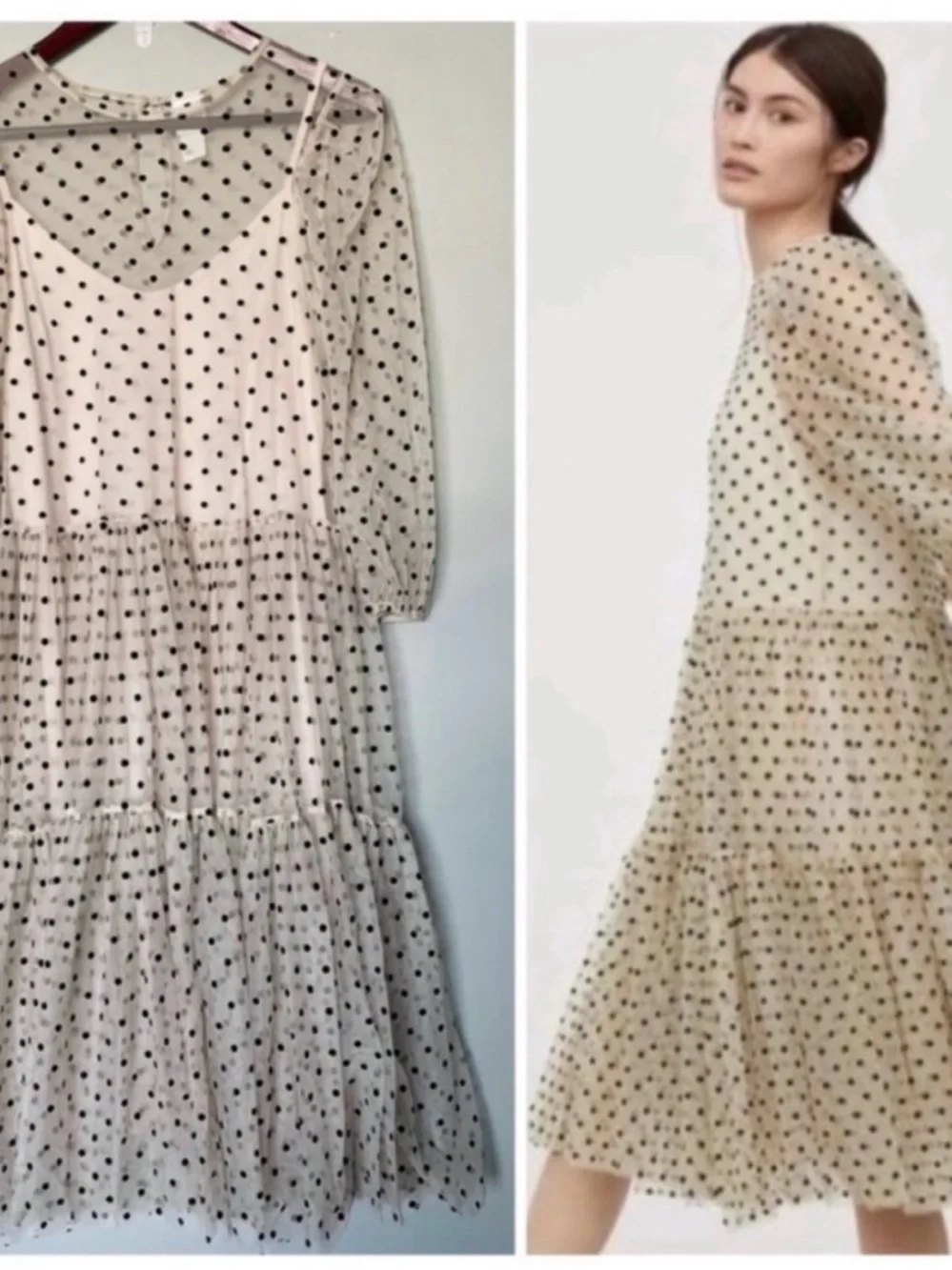 H&M Cream Midi Dress with Black Polka Dots - Picture 1 of 5